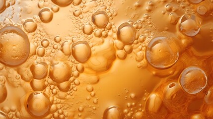 Captivating close up of delicate beer foam patterns revealing the intricate textures and dynamic shapes of the bubbles in a golden amber liquid