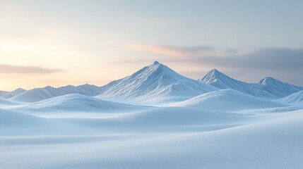 Canvas Print - Serene snow-covered mountain range at sunrise.