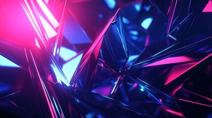 Wall Mural - abstract neon crystal fractal art: pink and blue geometric shapes