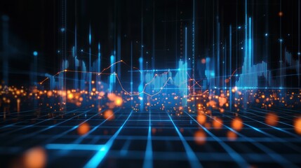Wall Mural - abstract digital data visualization: futuristic financial market trends and technological innovation
