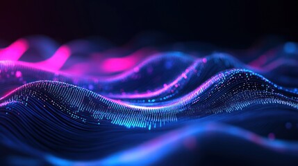 Wall Mural - abstract digital waveforms: neon blue and pink data stream