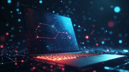Wall Mural - futuristic technology: network visualization on a sleek laptop