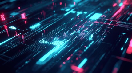 Wall Mural - abstract digital circuitry: neon glow in cyberspace