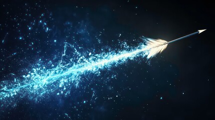 Poster - Glowing arrow in motion, leaving a trail of light particles against a dark background.