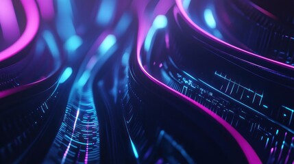 Wall Mural - abstract neon cyberpunk tunnel: futuristic digital art