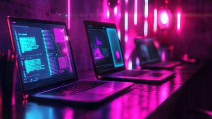Wall Mural - neon nights: cyber data analysis in a vibrant digital world