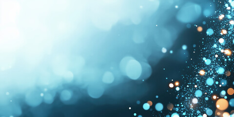 Wall Mural - Blue and gold bokeh lights on gradient background. Abstract holiday design