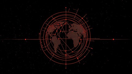 Wall Mural - a globe with a red outline and a black background