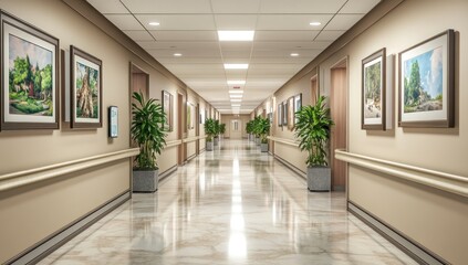 Wall Mural - Serene Hospital Corridor: Architectural Design and Artwork