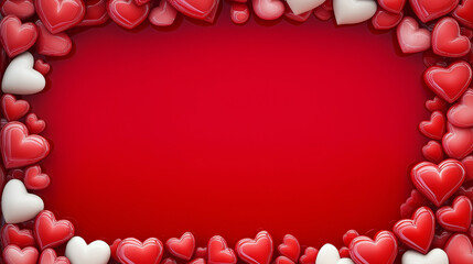 Wall Mural - Playful Heart Border on a Bold Red Backdrop for Love Themes