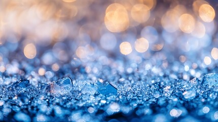 Close-up of sparkling blue crystals with bokeh effect. Suitable for luxury jewelry, premium products, or high-end spa services.