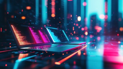 Wall Mural - neon nights: code in the digital metropolis
