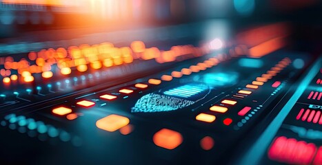 Adaptive technology ai concept. Close-up of a modern digital interface with vibrant lights and intricate controls.