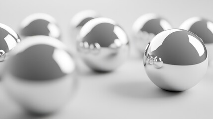 Aufkleber - Close-up of shiny chrome spheres scattered on a light surface.