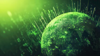 Poster - Green Earth globe with upward arrows, symbolizing growth and sustainability.