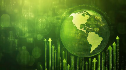 Poster - Green globe with upward arrows, representing global growth and sustainability.