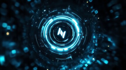 Aufkleber - Abstract glowing digital N symbol in a futuristic circular design.