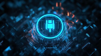 Aufkleber - Glowing USB symbol on futuristic circuit board.