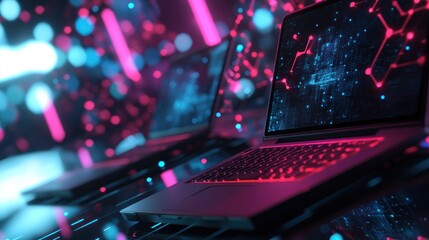 Wall Mural - neon dreams: digital network & technological innovation