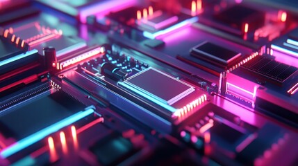 Wall Mural - neon circuitry: a futuristic techscape