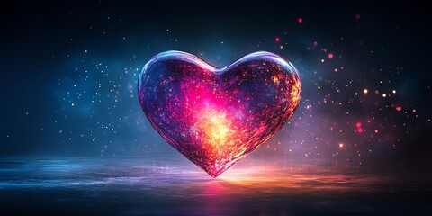 Canvas Print - cosmic heart: vibrant nebula heart in dark space