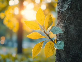 Wall Mural - Yellow Leaves in Natural Sunlight,