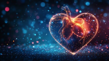 Wall Mural - glowing heart: an anatomical sparkler in a mystical blue