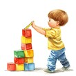 © Woranuch - Toddler Boy Playing with Colorful Building Blocks and Measuring Tape.