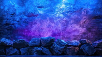 Aufkleber - Blue and purple illuminated rock wall background.