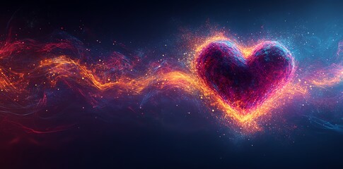 Wall Mural - fiery heart: abstract glowing heart surrounded by energetic particle waves