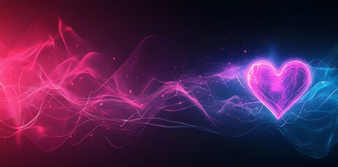 Canvas Print - glowing heart amidst pink and blue energy waves: abstract romance