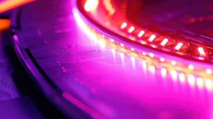 Wall Mural - abstract technological circuit board with vibrant pink and orange led lights