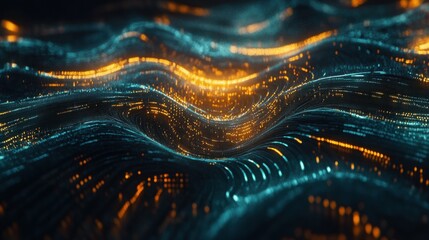 Wall Mural - Abstract glowing wave patterns with blue and orange lights in motion