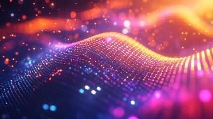 Wall Mural - Abstract Colorful Wave Pattern with Glowing Light Particles