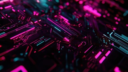 Wall Mural - abstract cyberpunk circuit board: neon glow, futuristic technology