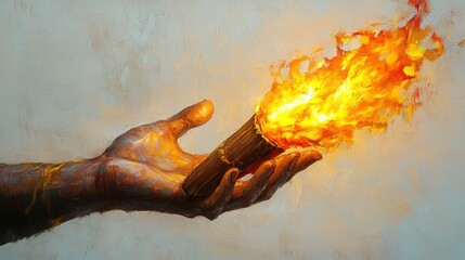 Canvas Print - Hand holds flaming torch; vibrant artwork.