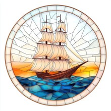 ヴィンテージ帆船のステンドグラス 無料画像 - Public Domain