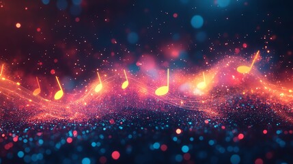 Canvas Print - glowing musical notes across a sparkly, dreamy nightscape