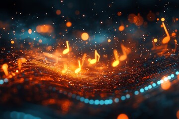Wall Mural - glowing musical notes: an abstract, fiery wave of sound