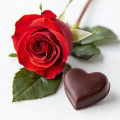 Wall Mural - Chocolates roses concept. Red rose and chocolate heart, symbolizing love and romance.