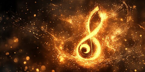 Wall Mural - golden treble clef: fiery sparkle and abstract art