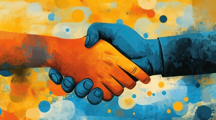 Poster - Abstract painting of two hands shaking, symbolizing partnership and agreement.