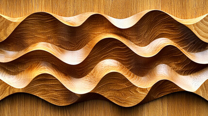 Wall Mural - Wooden Wave Texture: Abstract 3D Carving, Brown Wooden Panel, Interior Design, Modern Architecture, Geometric Pattern, Wall Decor