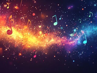 Canvas Print - cosmic symphony: vibrant musical notes in a starry, colorful nebula