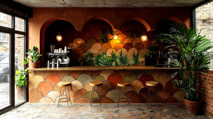 Poster - Tropical Bar Interior Design: A Modern Oasis with Vintage Charm and Unique Tilework