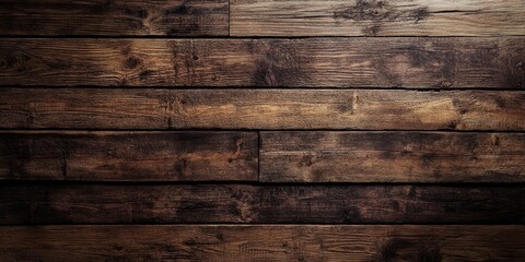 Wall Mural - Weathered dark brown wooden texture backdrop with rustic grunge finish featuring horizontal planks in varying shades of brown and black tones.