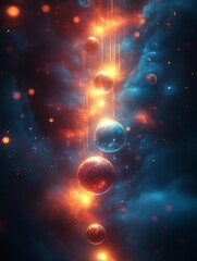 Wall Mural - abstract cosmic spheres descending through vibrant nebula.