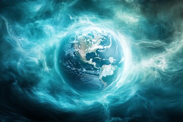 Canvas Print - earth's embrace: a celestial orb in teal nebula