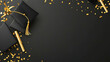 © Lailatul - Black graduation caps, gold confetti, celebration.  Perfect for graduation announcements or social media