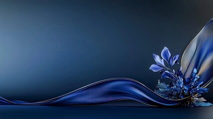 Aufkleber - Flowing indigo curve with floral accents modern art abstract style tranquil environment artistic perspective